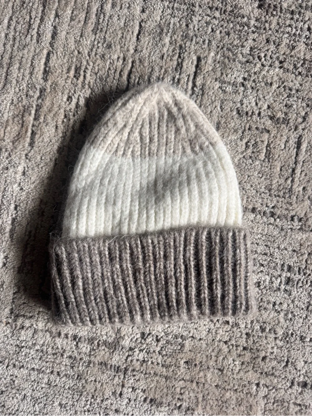 a new day Two-Tone Ribbed Knit Beanie in Cream and Taupe